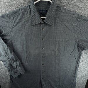 Scott Barber Dotted Blue Button Up Shirt Men Long Sleeve Cotton 2XL Woven Pocket